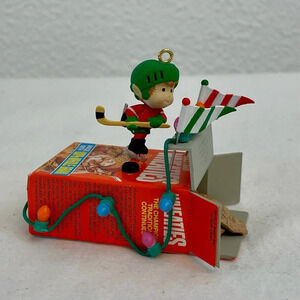 Vintage 1991 Enesco Wheaties Cereal Hockey "Christmas Is My Goal" Ornament.
